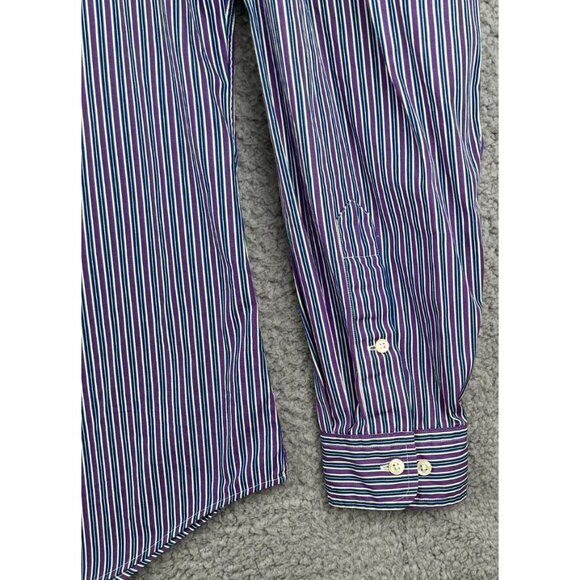 Ralph Lauren Mens Large Long Sleeve Button Down Shirt Purple Striped Custom Fit - Picture 4 of 11